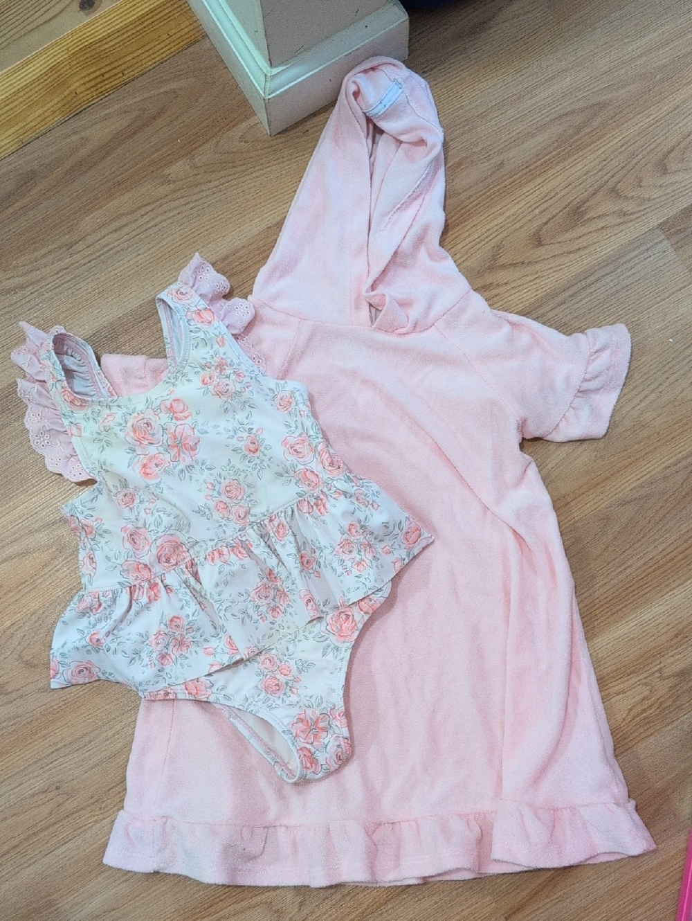 Catherine Malandrino Pink Hooded Coverup with White and Pink Floral Swimsuit